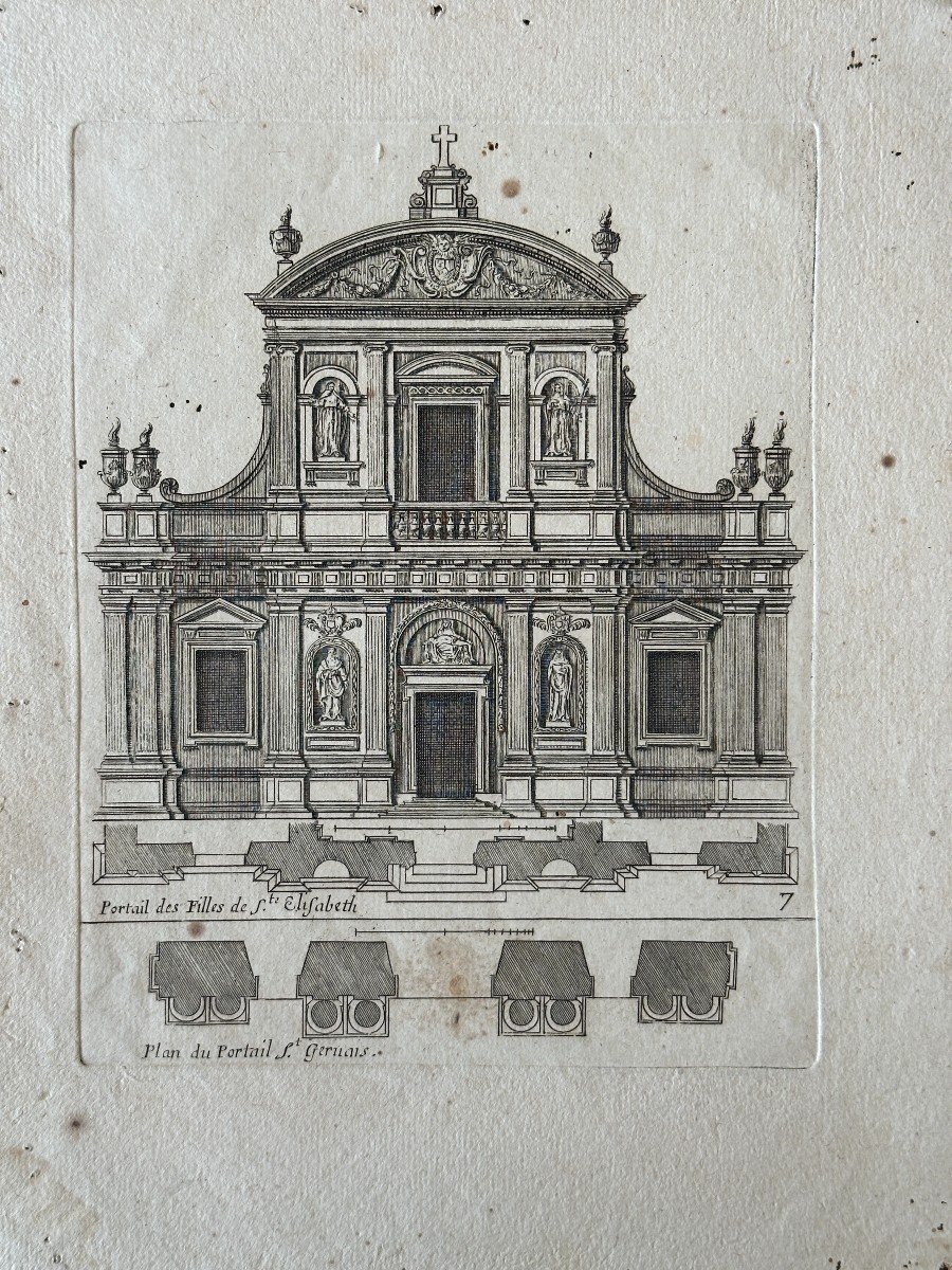 Set Of 8 Engravings Representing Various Church Portals.-photo-3