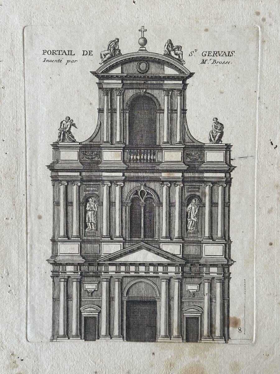 Set Of 8 Engravings Representing Various Church Portals.-photo-4