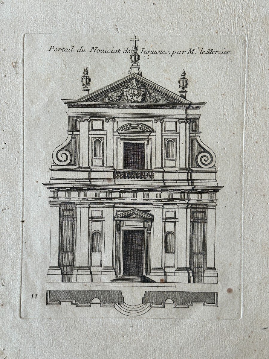 Set Of 8 Engravings Representing Various Church Portals.-photo-1