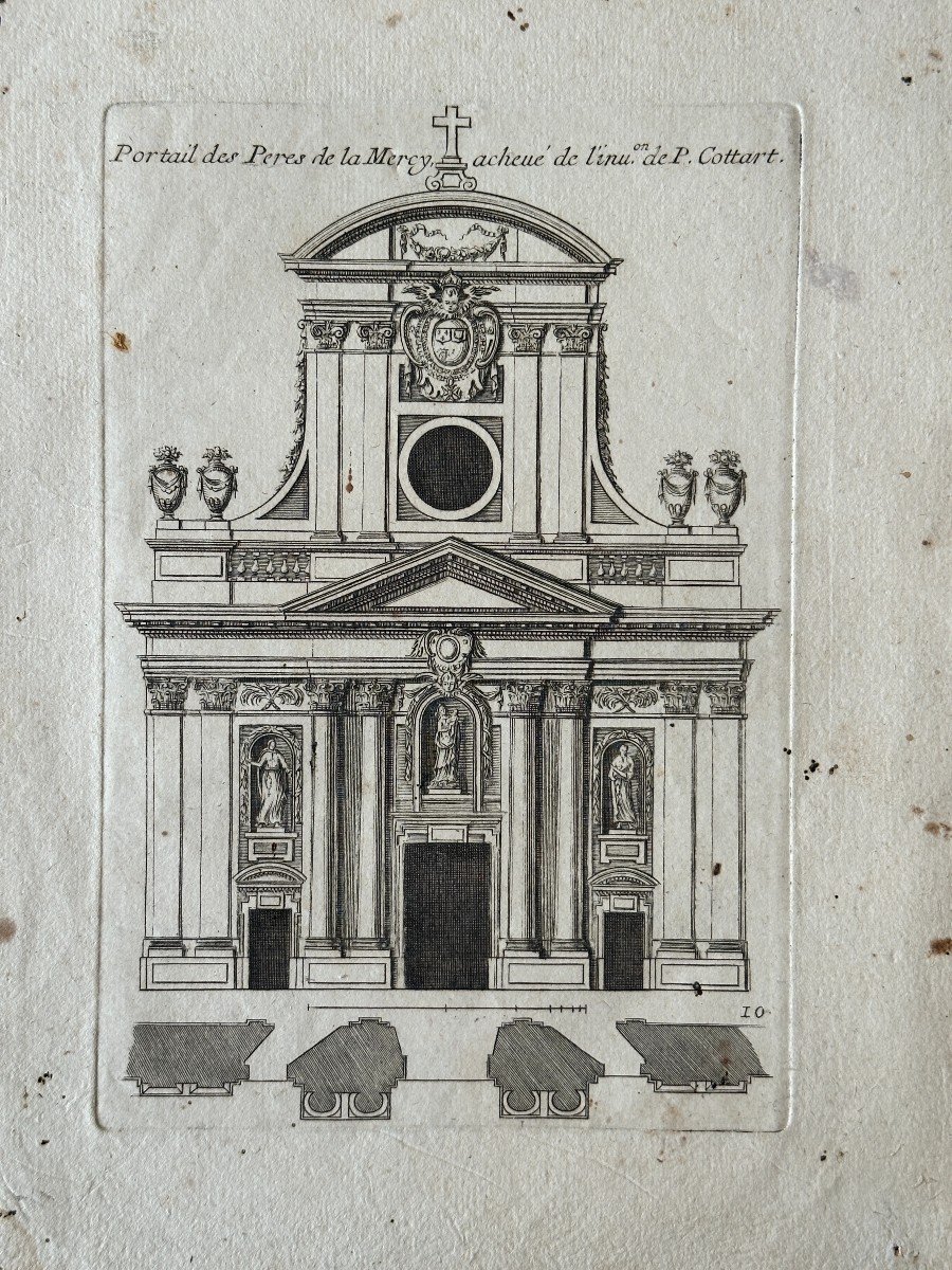 Set Of 8 Engravings Representing Various Church Portals.-photo-2