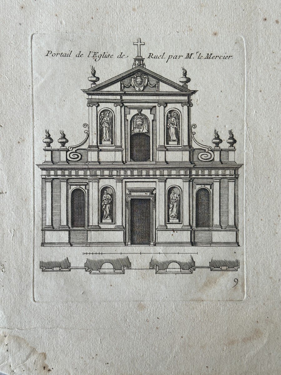 Set Of 8 Engravings Representing Various Church Portals.-photo-3