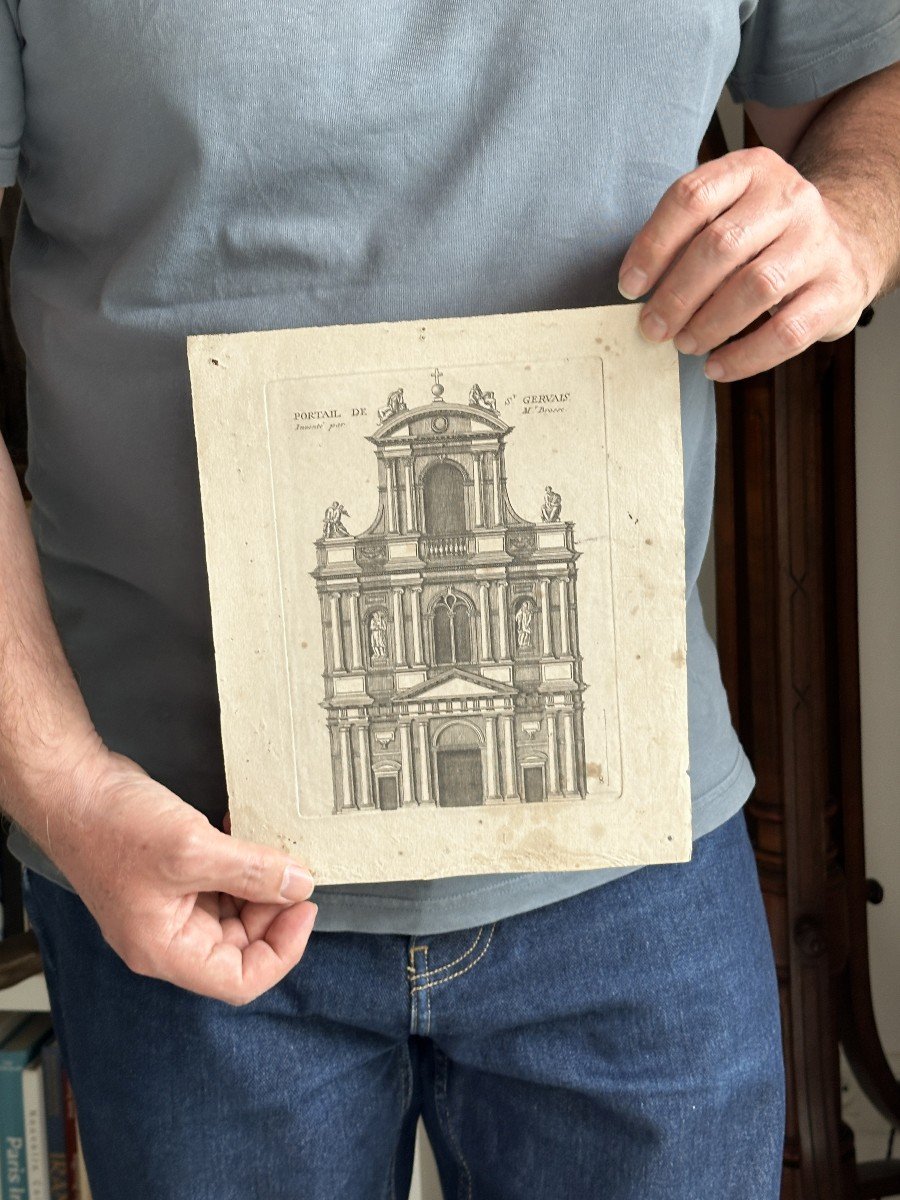 Set Of 8 Engravings Representing Various Church Portals.-photo-7