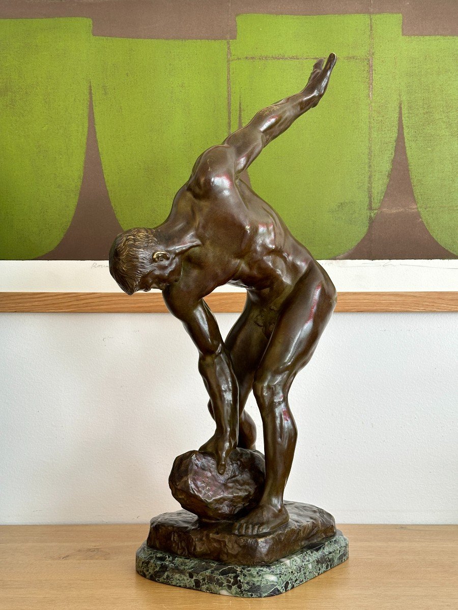 Athlète ramassant une pierre - Henri-Léon Gréber - Bronze-photo-2