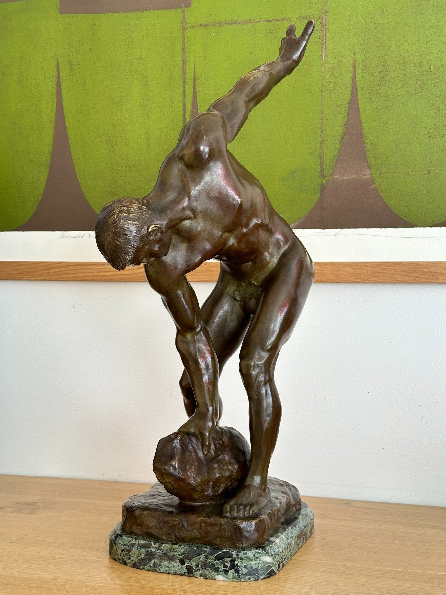 Athlète ramassant une pierre - Henri-Léon Gréber - Bronze-photo-8