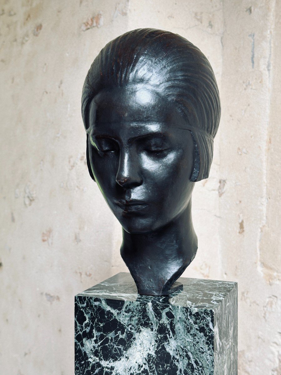 Portrait de jeune femme - Marcel Renard - Bronze Art Déco-photo-3