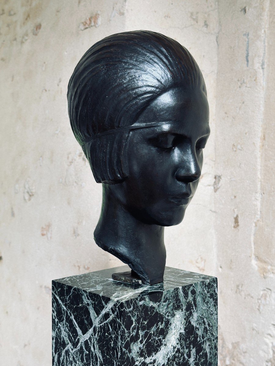 Portrait de jeune femme - Marcel Renard - Bronze Art Déco-photo-1