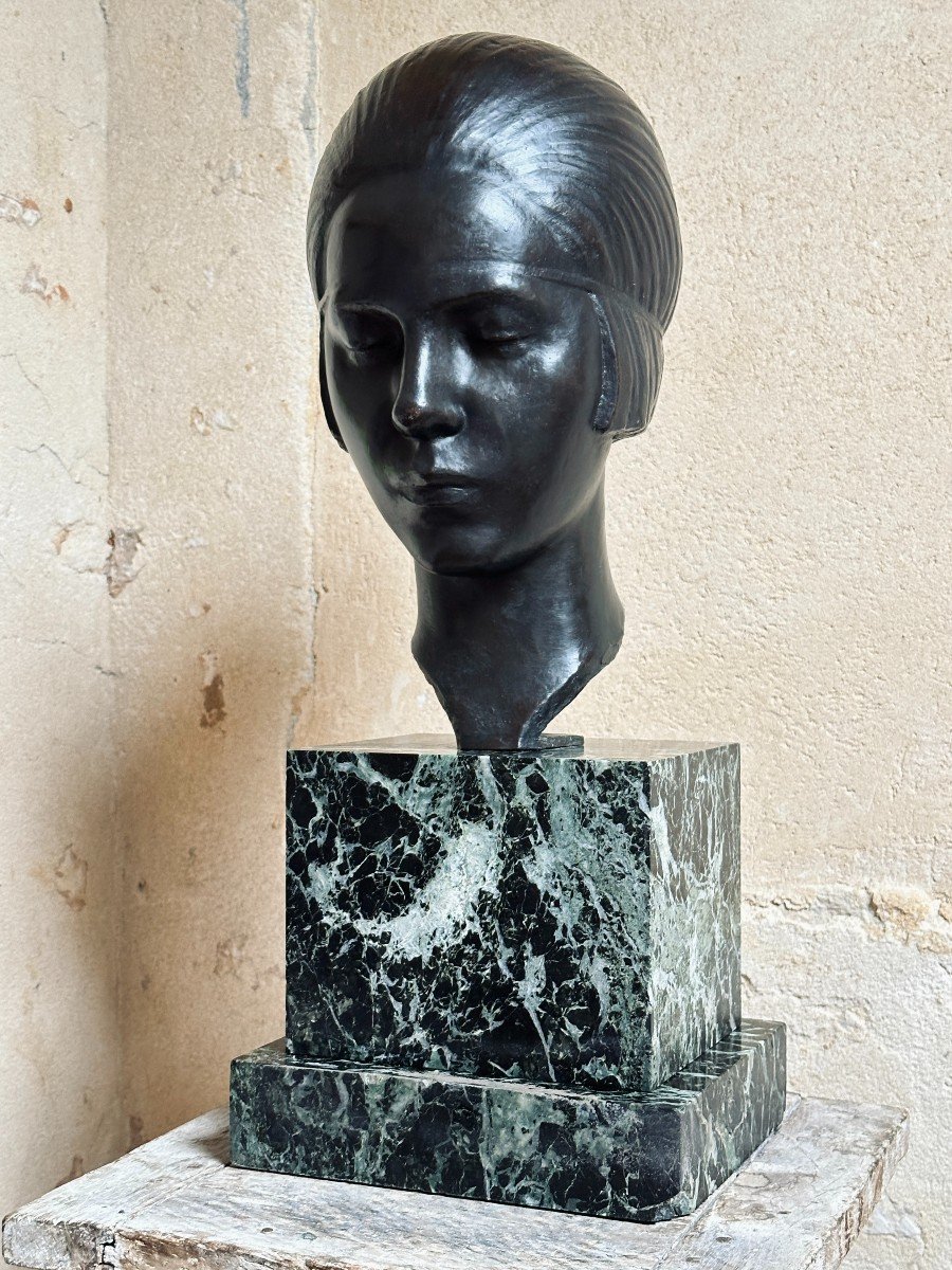 Portrait de jeune femme - Marcel Renard - Bronze Art Déco-photo-5