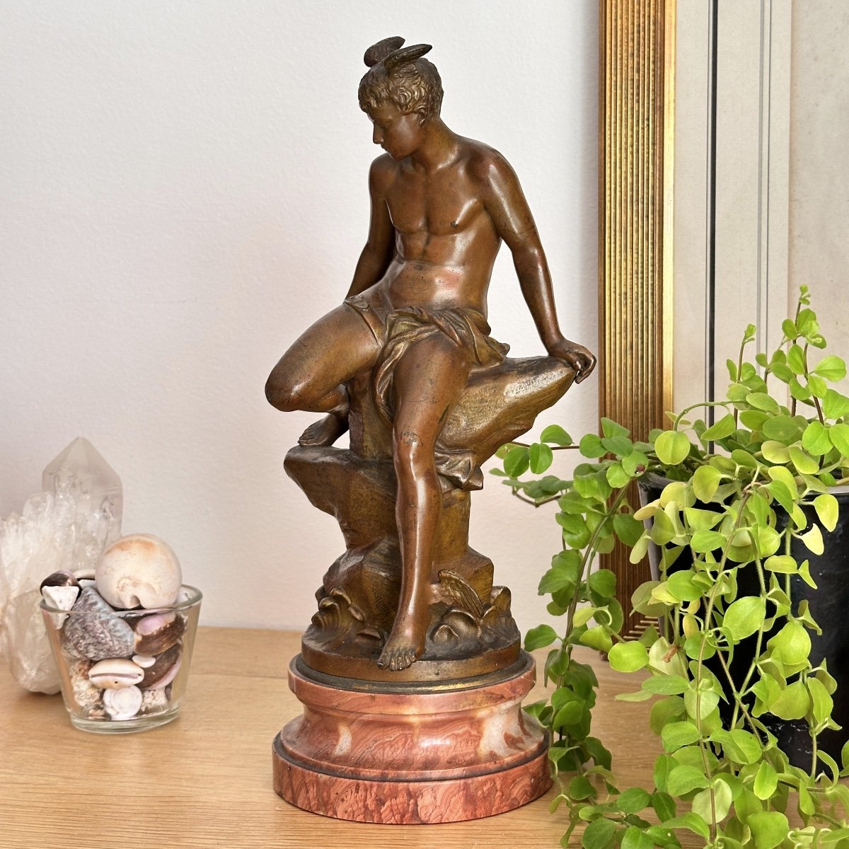 Mercure - Bronze XIXe sur un socle en marbre rose - Eutrope Bouret