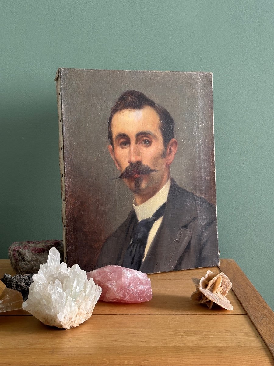 Homme à la moustache - Huile sur toile - Signé et daté 1897-photo-2