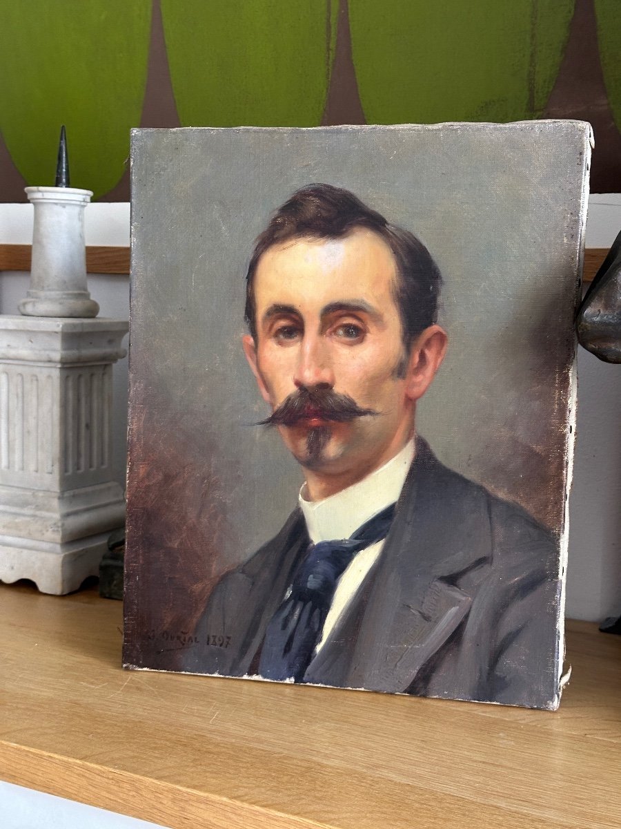 Homme à la moustache - Huile sur toile - Signé et daté 1897-photo-4