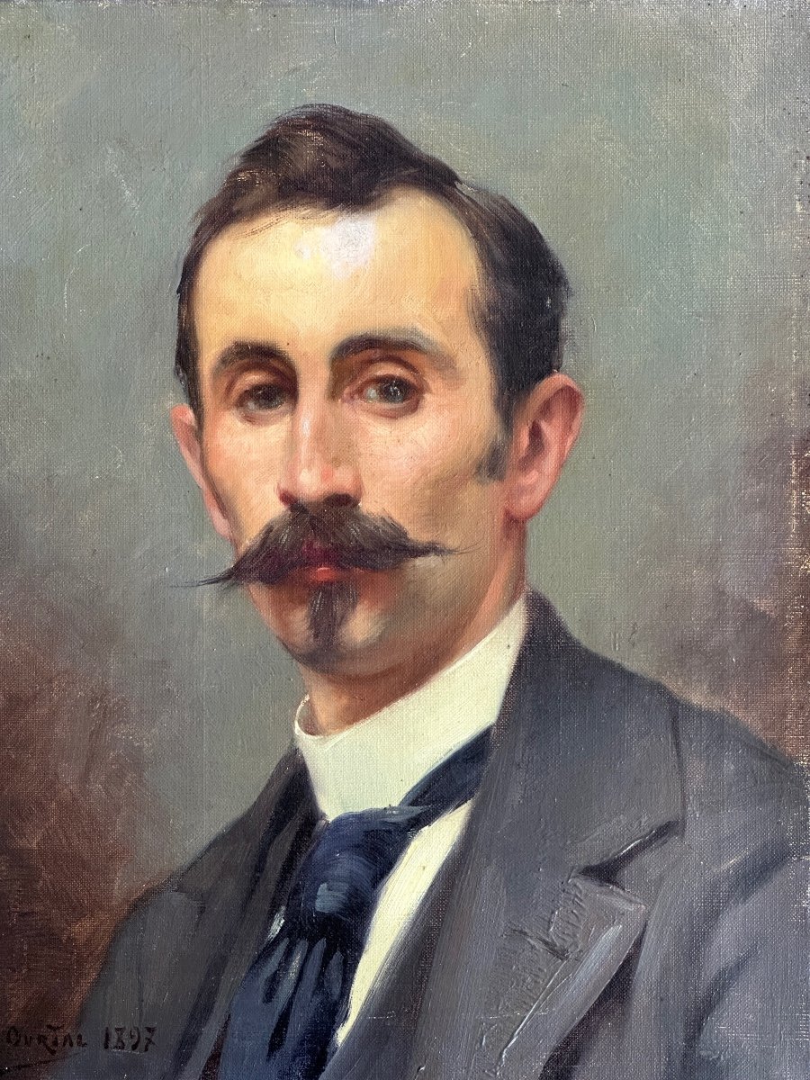 Homme à la moustache - Huile sur toile - Signé et daté 1897-photo-1