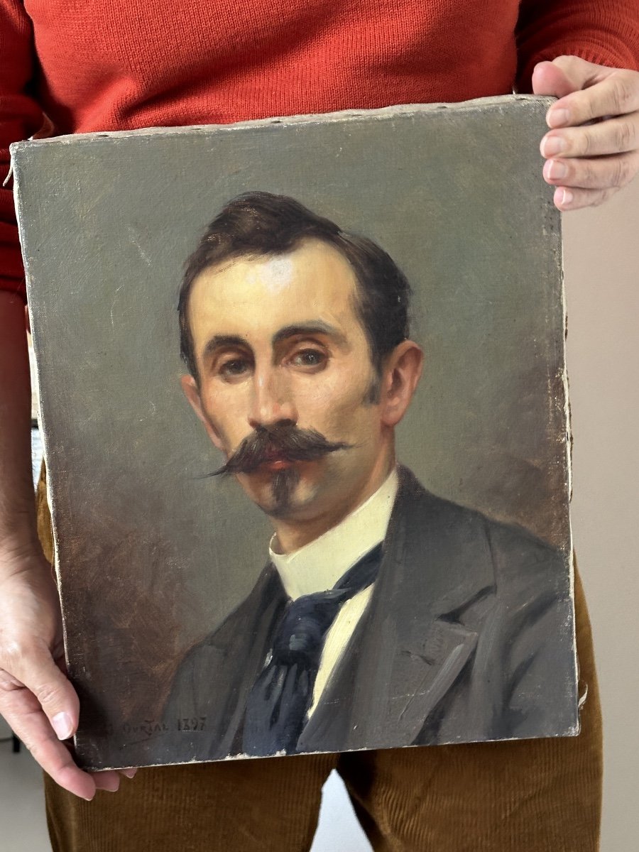 Homme à la moustache - Huile sur toile - Signé et daté 1897-photo-4