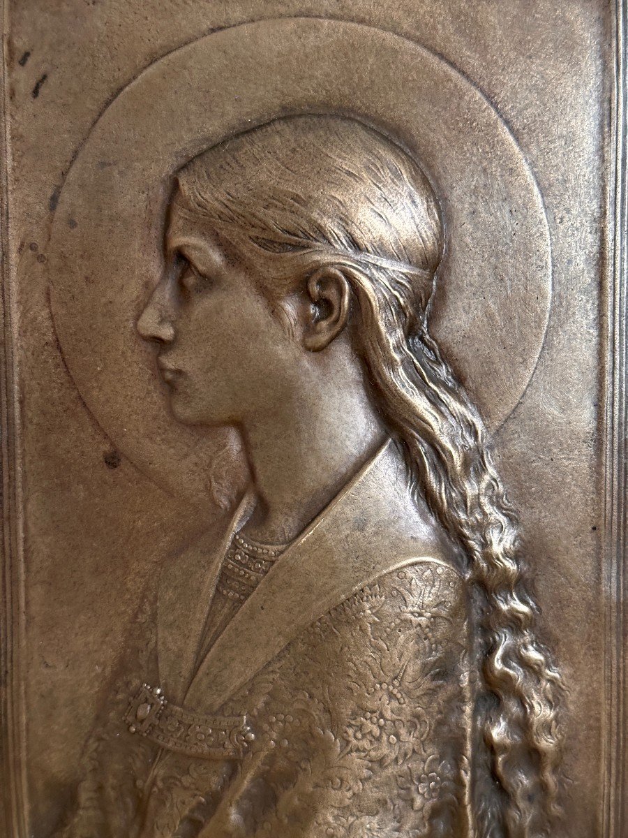 Agathon Léonard - Saint Cecilia - 19th Century Bronze Plaque-photo-1