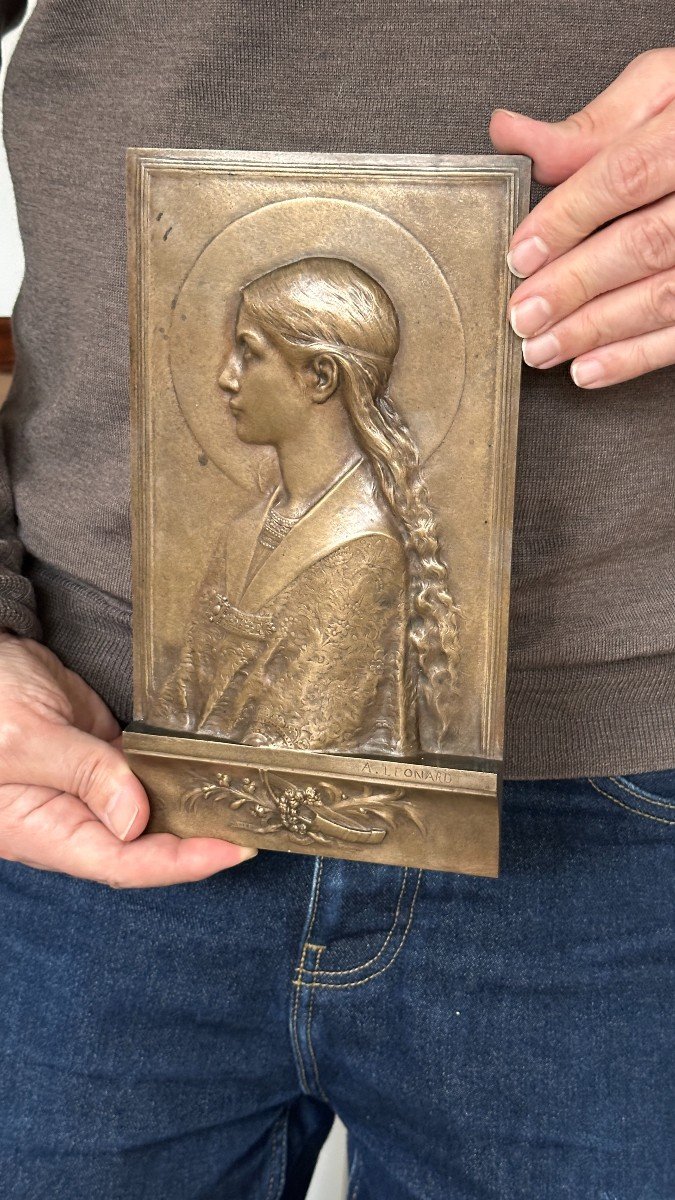 Agathon Léonard - Saint Cecilia - 19th Century Bronze Plaque-photo-6