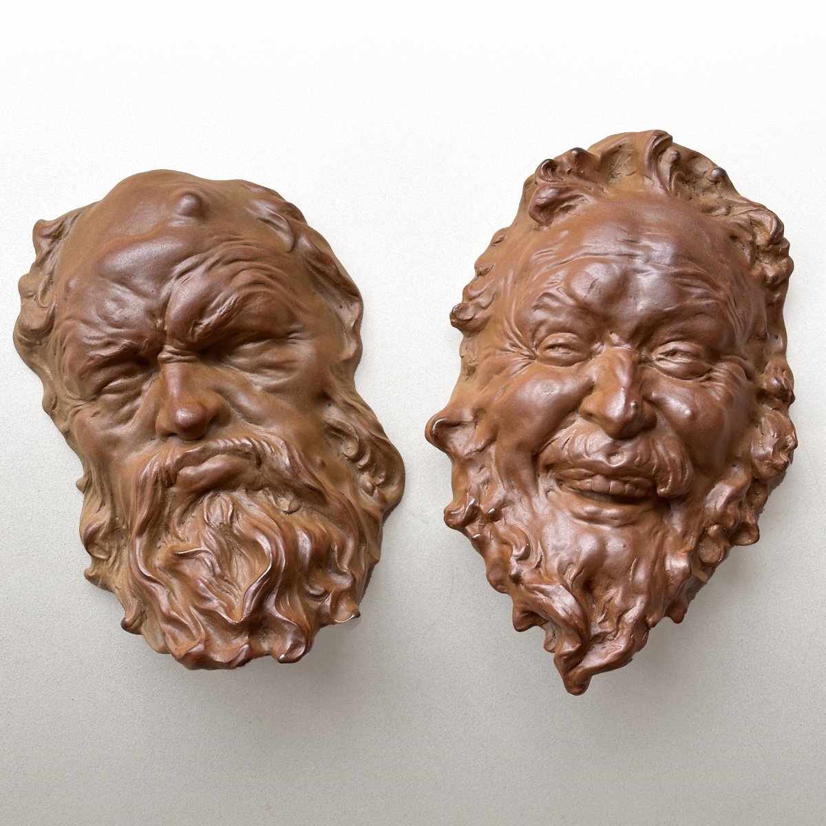 Pair Of Masks - Glazed Stoneware - Boch Frères Keramis Bfk