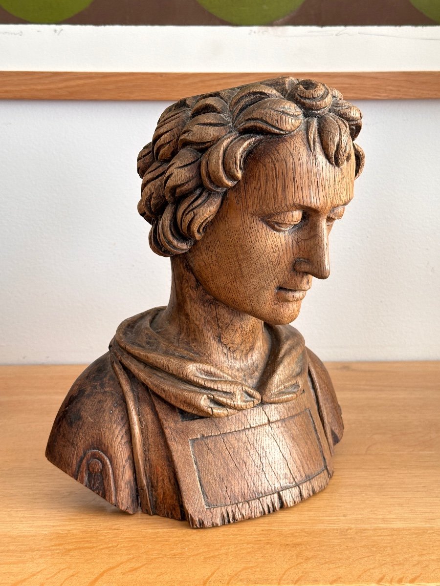 Bust Of An Ecclesiastic - Oak Sculpture - In The Style Of Reliquaries-photo-2