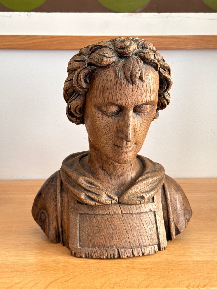 Bust Of An Ecclesiastic - Oak Sculpture - In The Style Of Reliquaries-photo-3