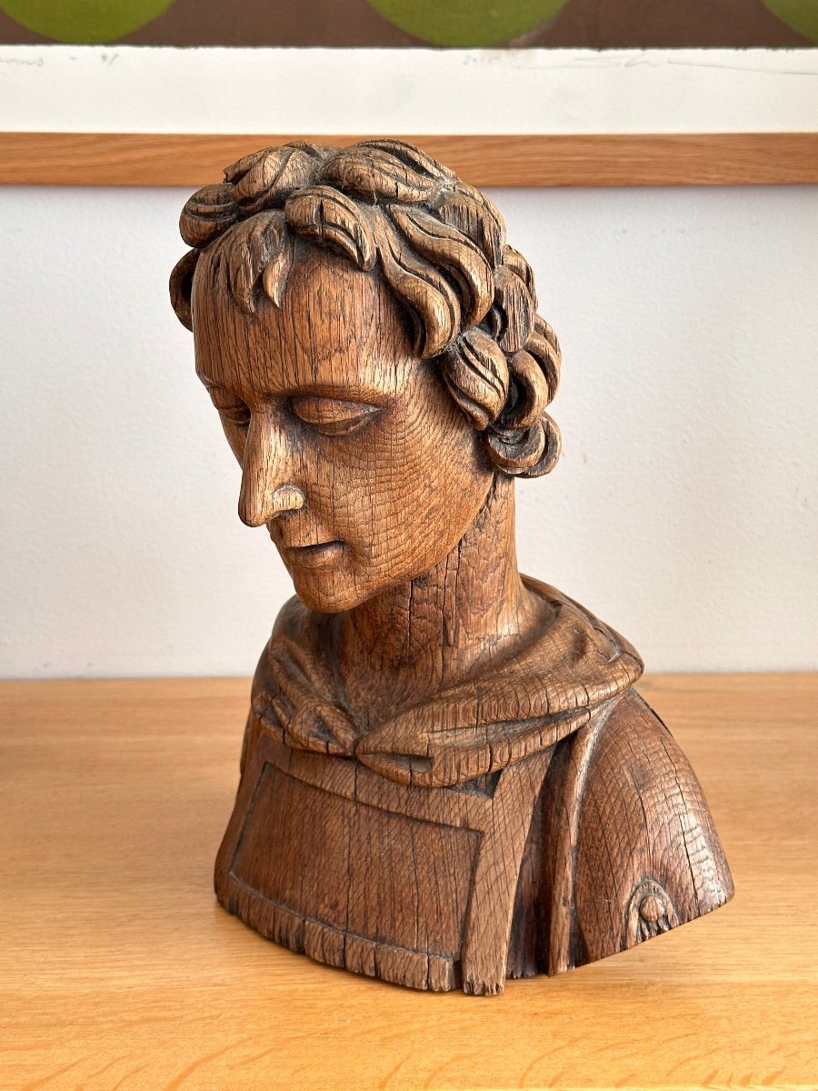 Bust Of An Ecclesiastic - Oak Sculpture - In The Style Of Reliquaries-photo-4