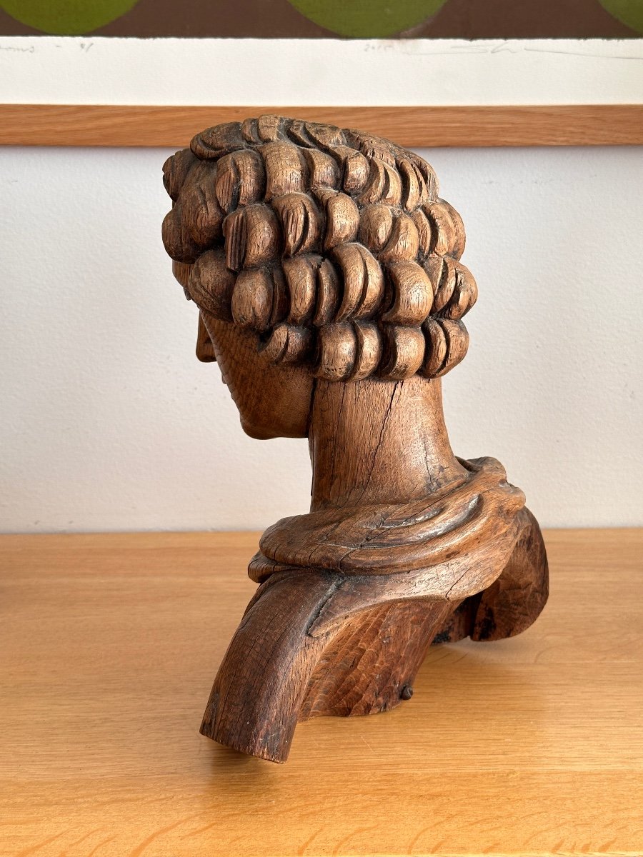 Bust Of An Ecclesiastic - Oak Sculpture - In The Style Of Reliquaries-photo-1