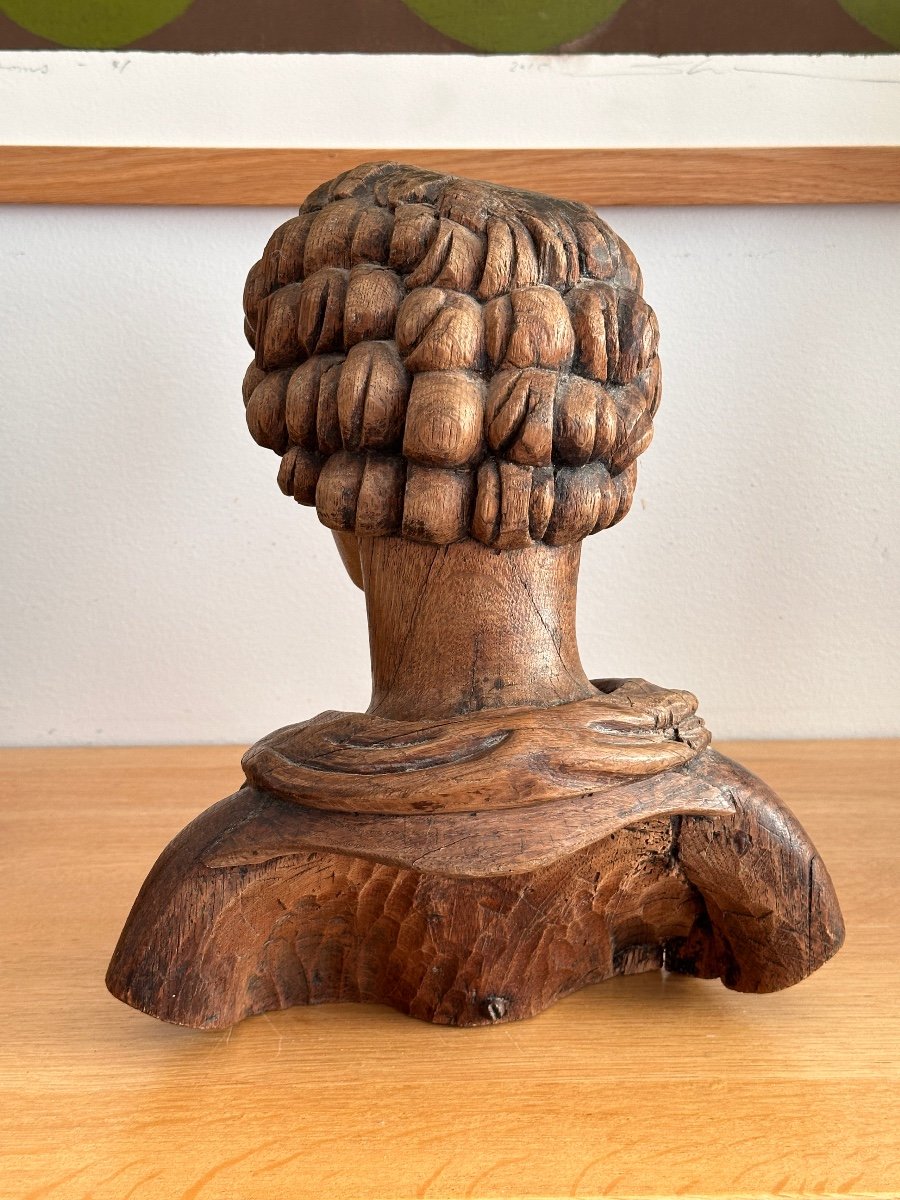 Bust Of An Ecclesiastic - Oak Sculpture - In The Style Of Reliquaries-photo-2