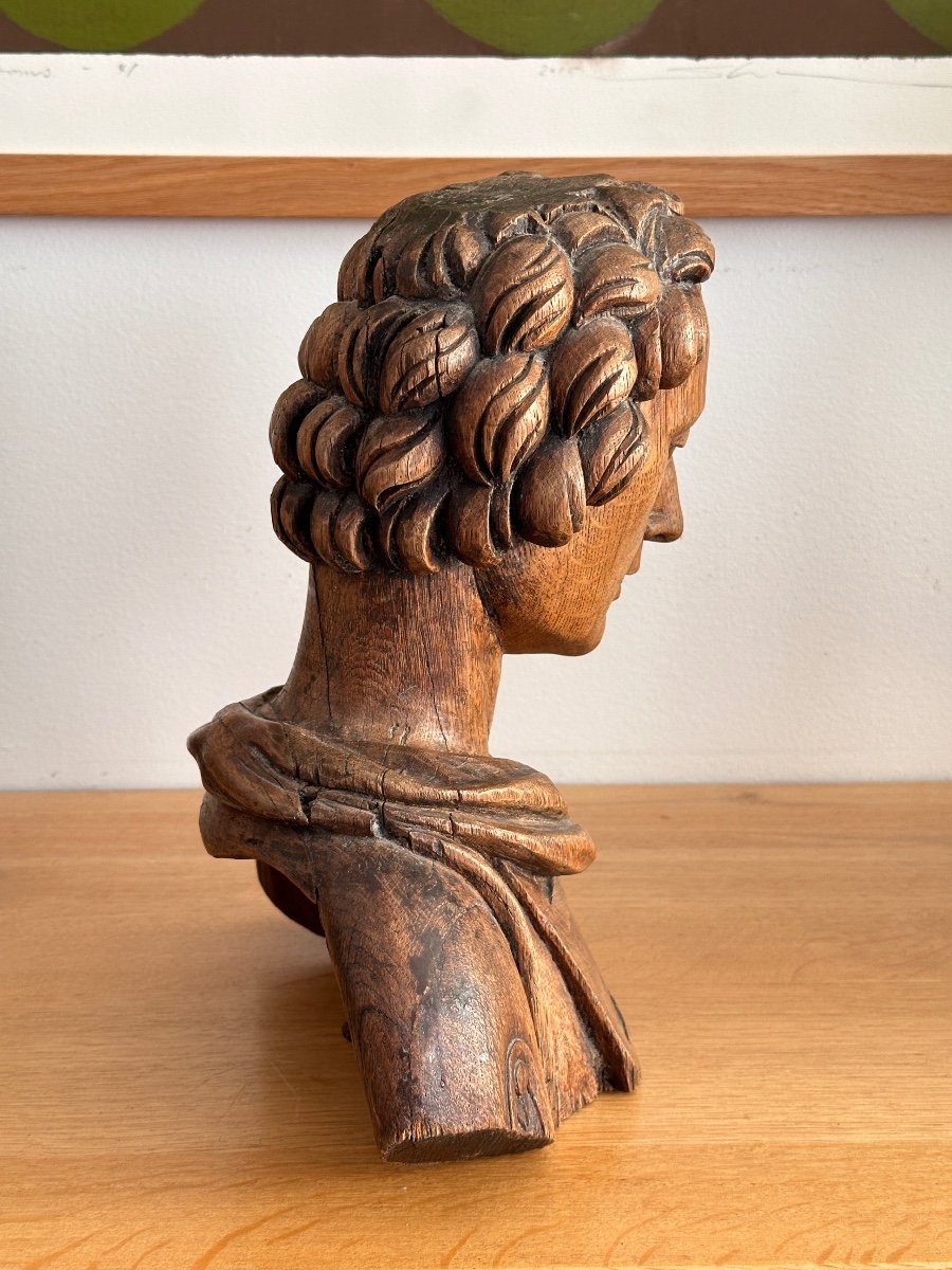 Bust Of An Ecclesiastic - Oak Sculpture - In The Style Of Reliquaries-photo-3