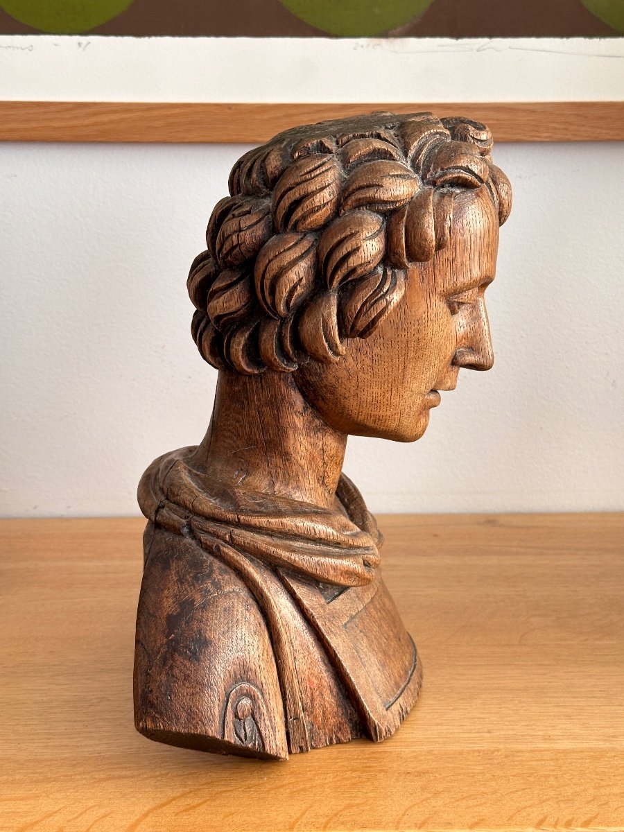 Bust Of An Ecclesiastic - Oak Sculpture - In The Style Of Reliquaries-photo-4