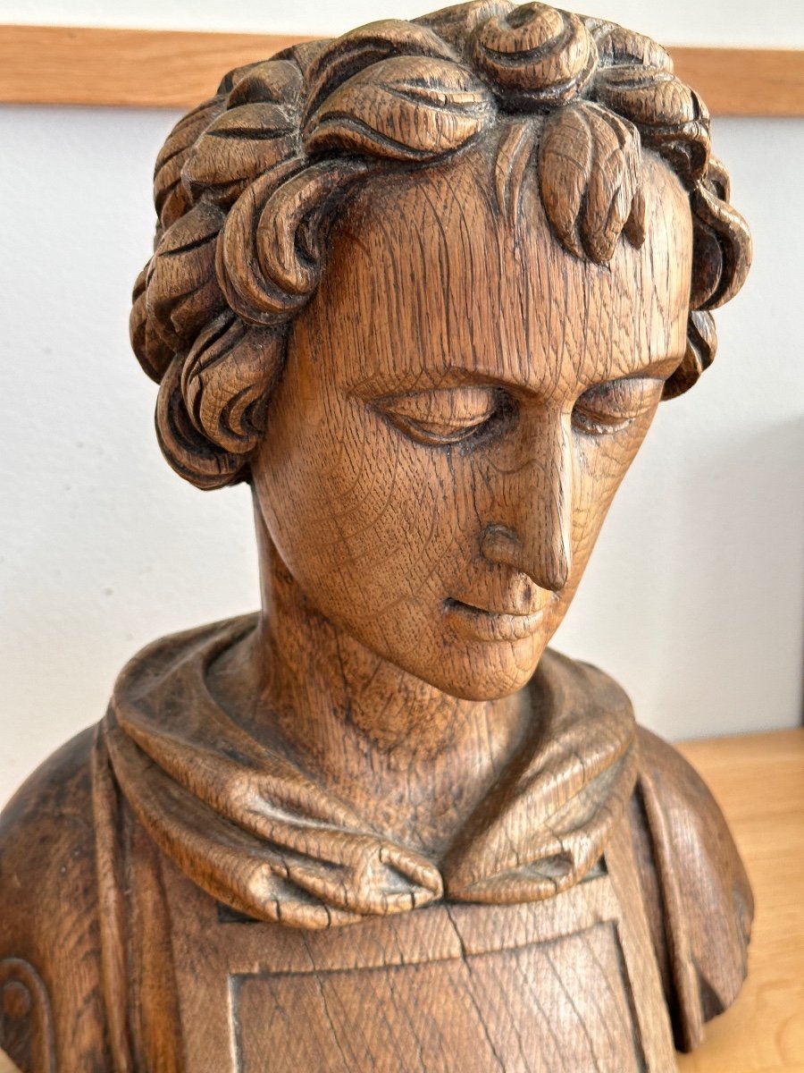 Bust Of An Ecclesiastic - Oak Sculpture - In The Style Of Reliquaries-photo-6