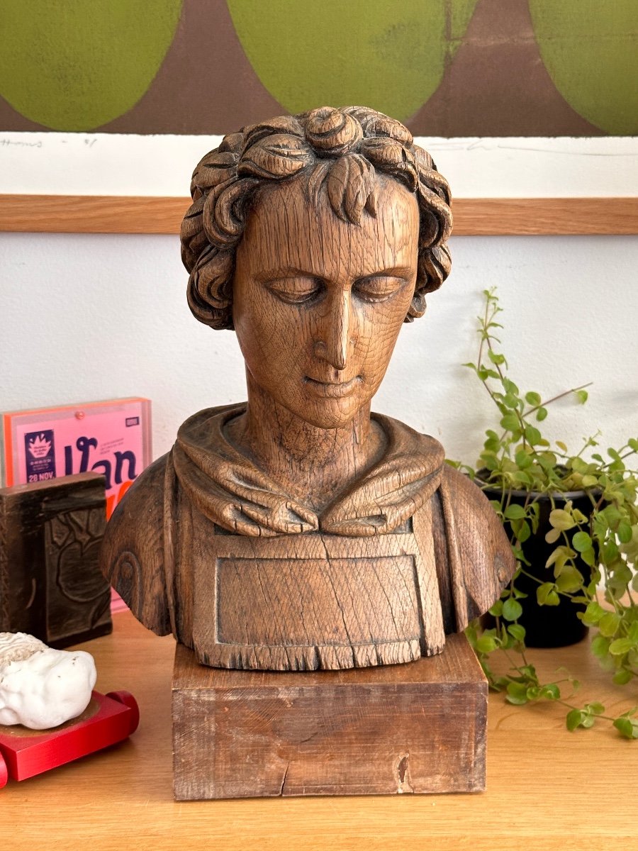 Bust Of An Ecclesiastic - Oak Sculpture - In The Style Of Reliquaries-photo-7