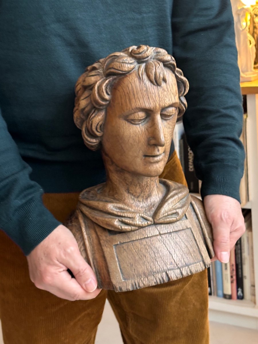 Bust Of An Ecclesiastic - Oak Sculpture - In The Style Of Reliquaries-photo-8