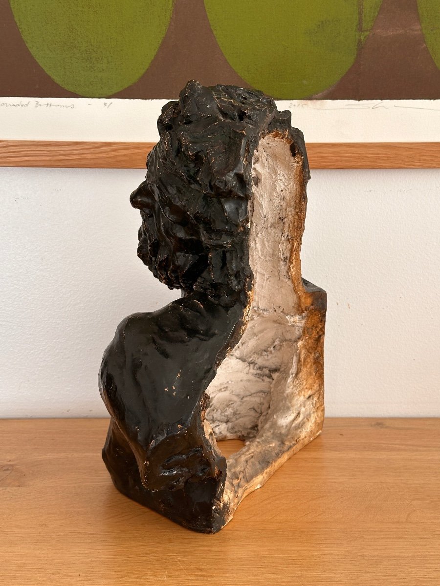 Bust Of Laocoon - Black Patinated Plaster - 19th Century-photo-3