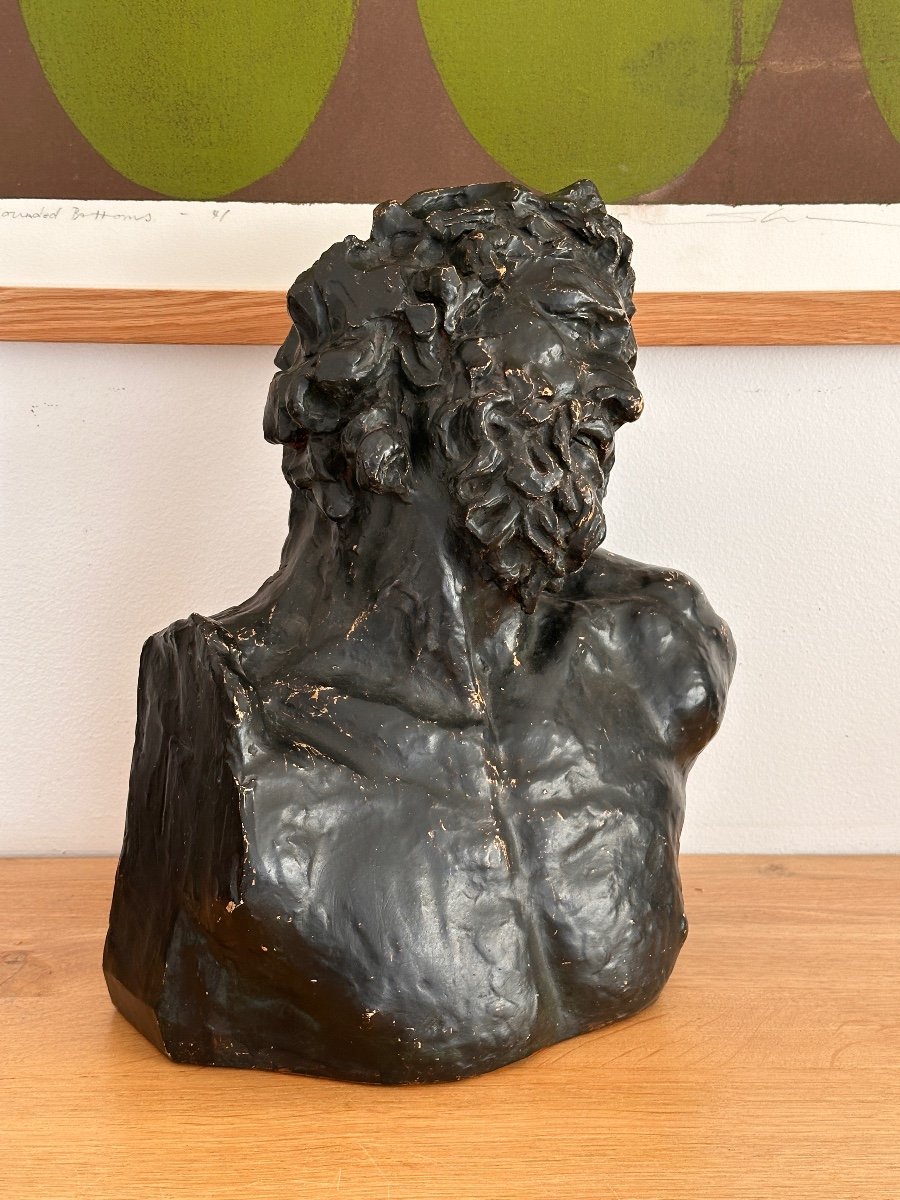 Bust Of Laocoon - Black Patinated Plaster - 19th Century-photo-2