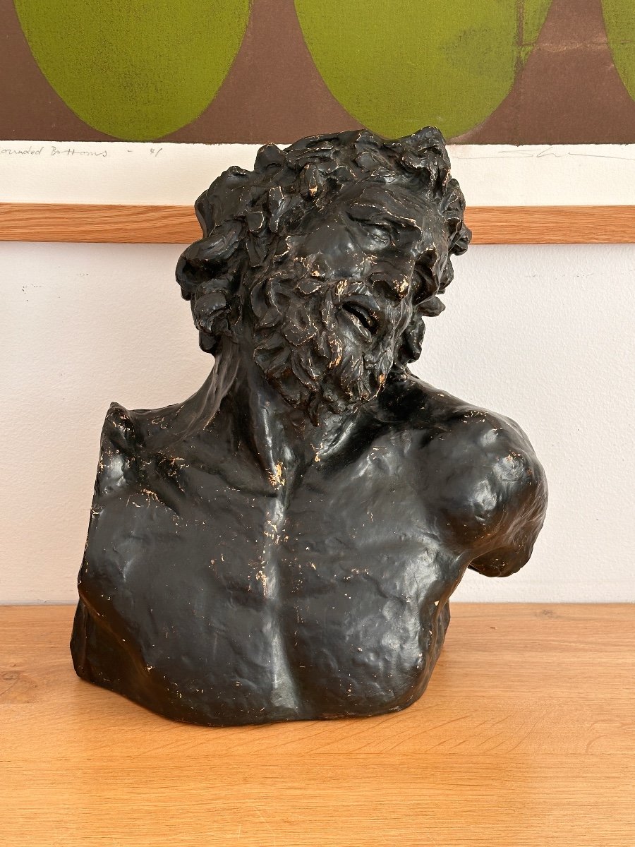 Bust Of Laocoon - Black Patinated Plaster - 19th Century-photo-3