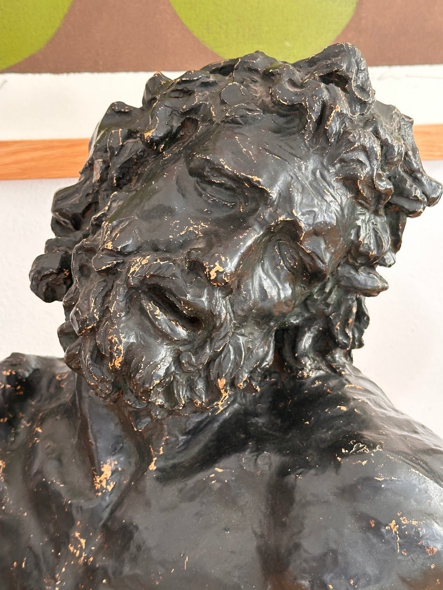 Bust Of Laocoon - Black Patinated Plaster - 19th Century-photo-4