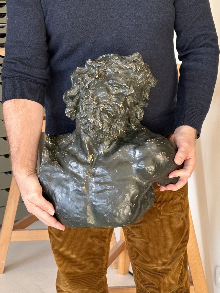 Bust Of Laocoon - Black Patinated Plaster - 19th Century-photo-7