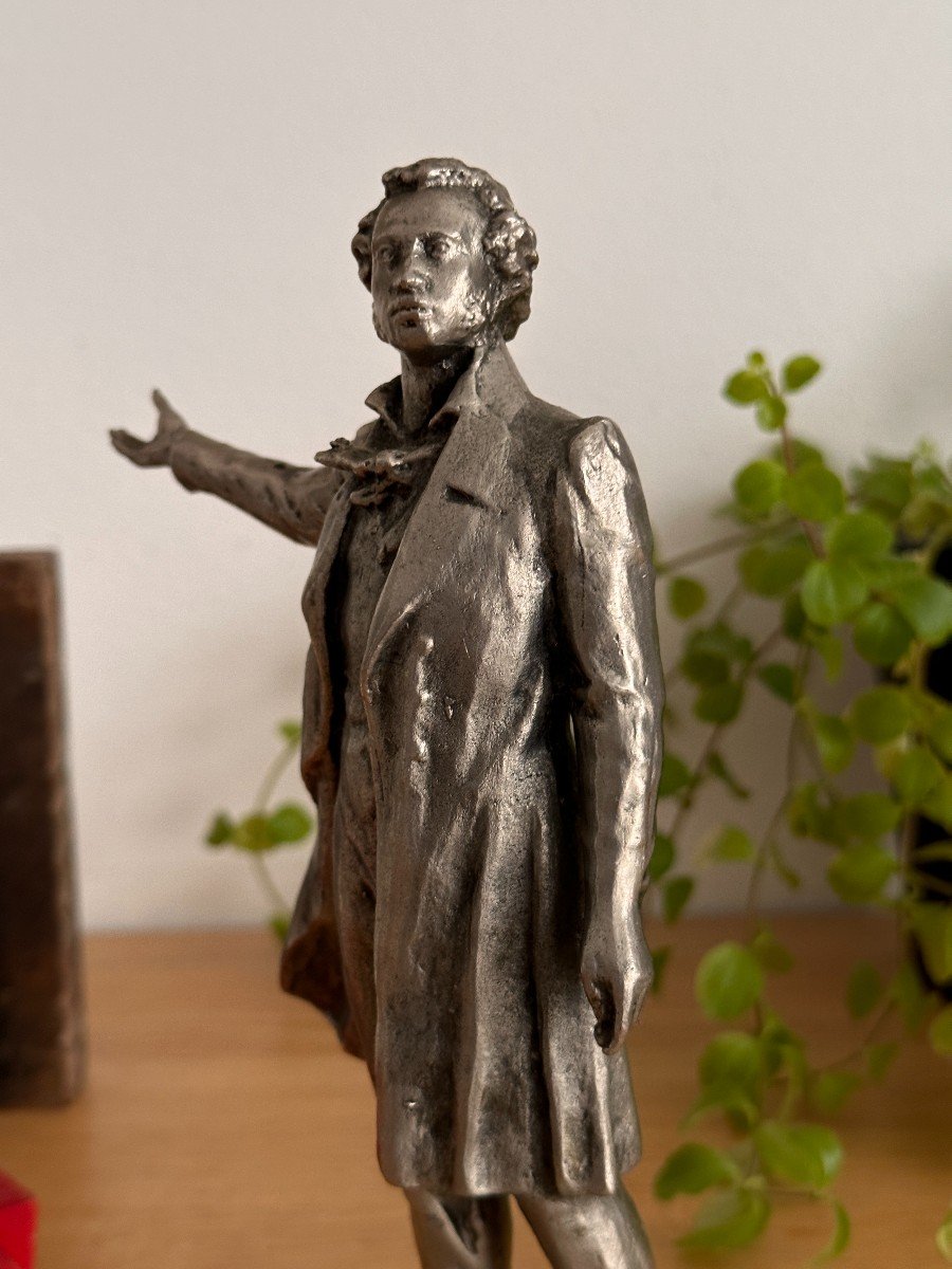 Alexandre Pouchkine - Statuette en métal argenté - XXe-photo-3