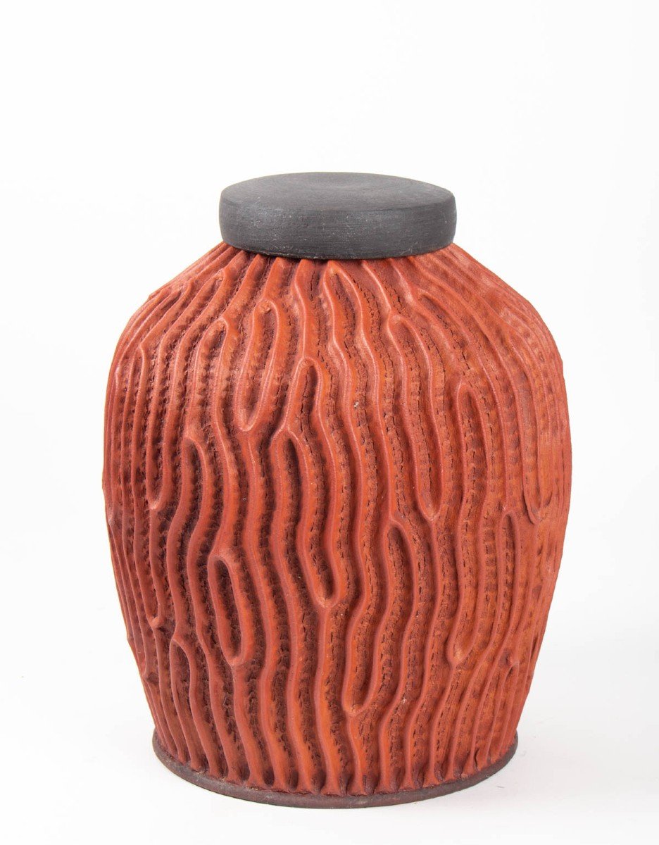 Ceramic Striated Box By Emmanuel Peccatte 