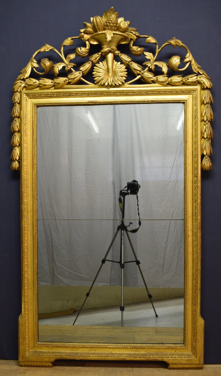 Grand Miroir d'Epoque Louis XVI En Bois Doré-photo-4