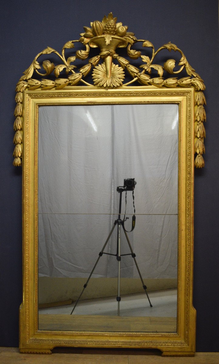 Grand Miroir d'Epoque Louis XVI En Bois Doré-photo-1