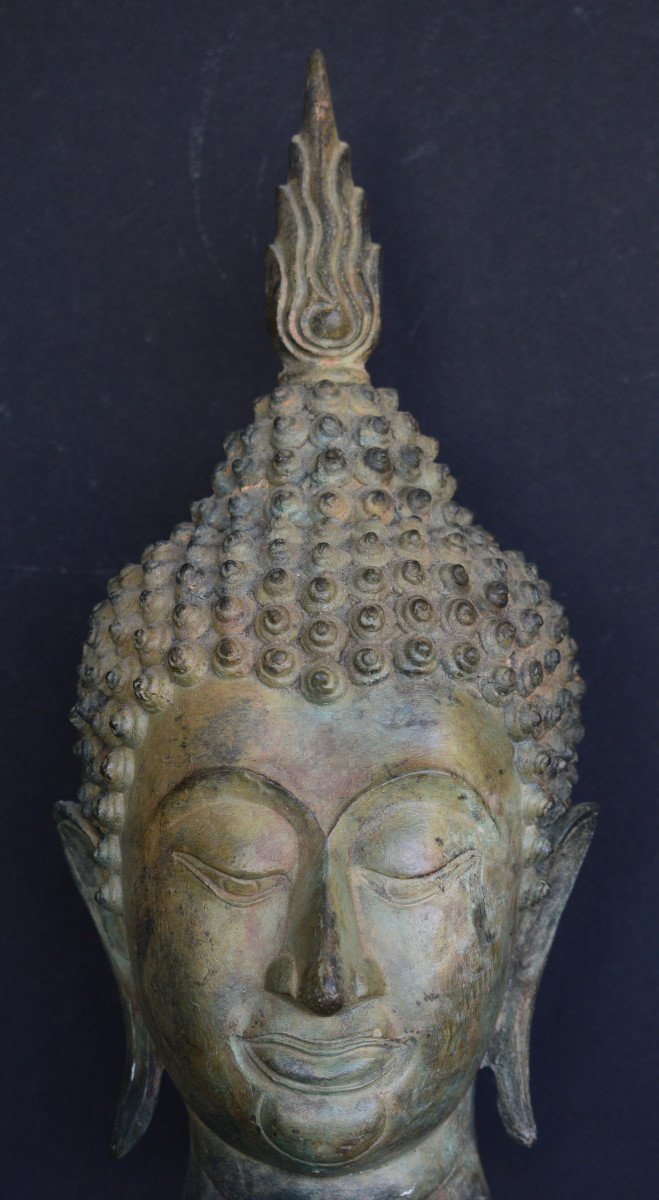 Buddha Head In Bronze Thailand XIX Eme Century-photo-4