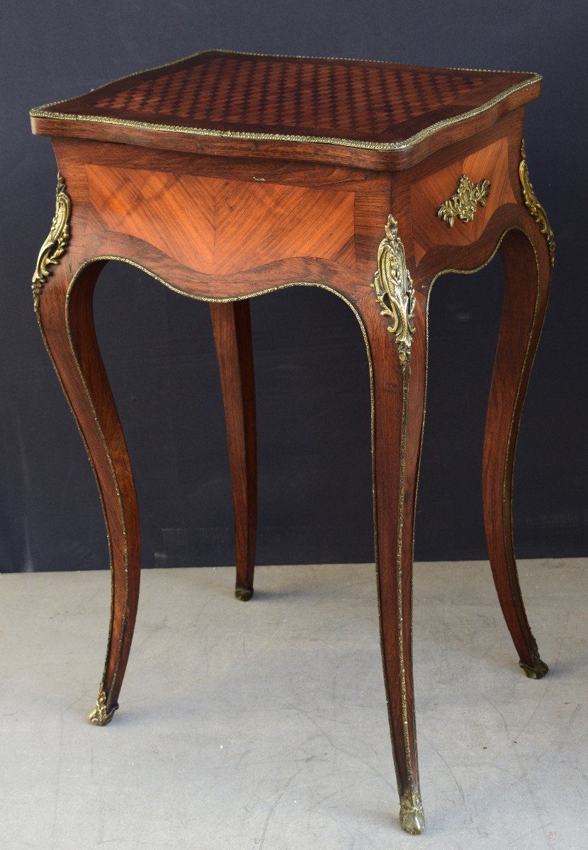  Table Travailleuse De Style Louis XV En Marqueterie-photo-7