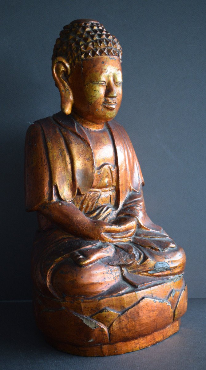 Buddha In Lacquered And Gilded Wood Vietnam 19 Eme Century-photo-2