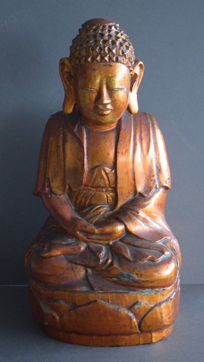 Buddha In Lacquered And Gilded Wood Vietnam 19 Eme Century-photo-1