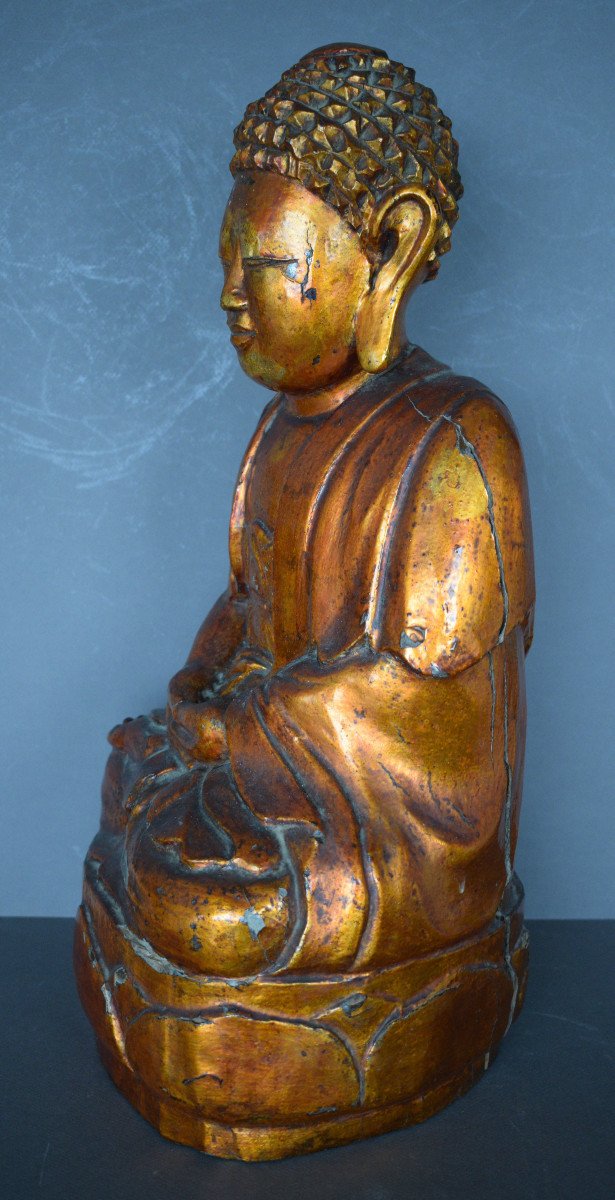 Buddha In Lacquered And Gilded Wood Vietnam 19 Eme Century-photo-3