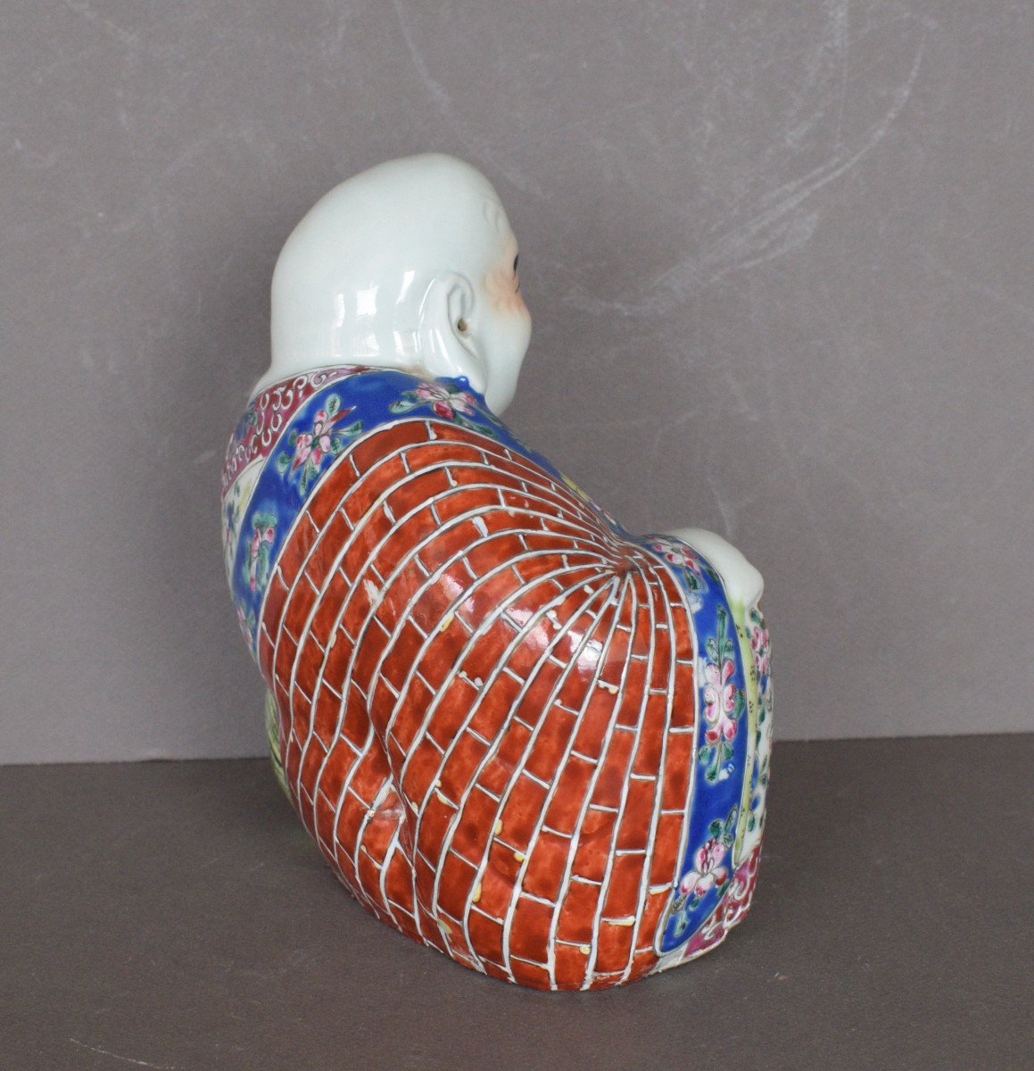 Bouddha Rieur En Porcelaine Polychrome-photo-3