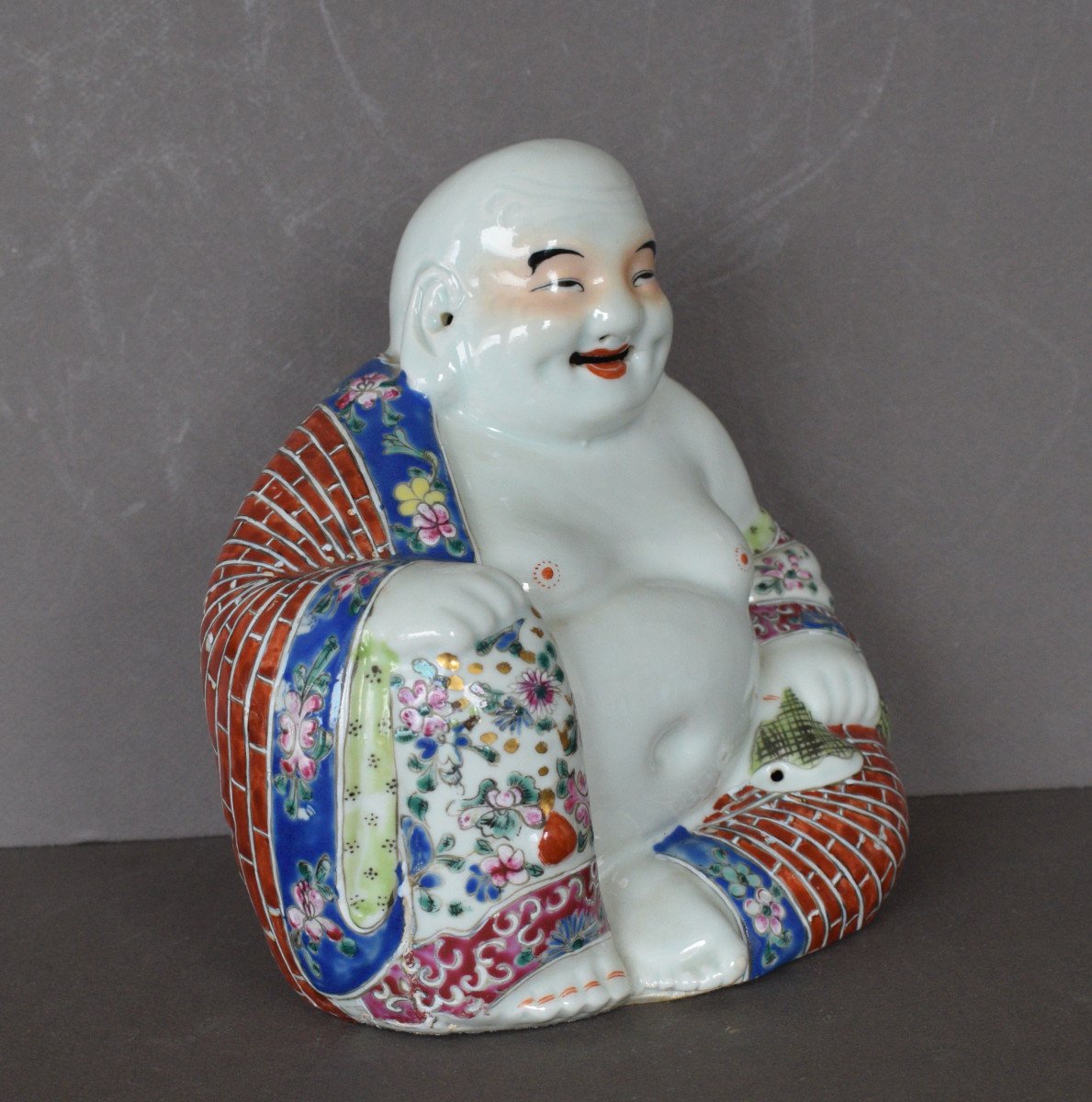 Bouddha Rieur En Porcelaine Polychrome-photo-4