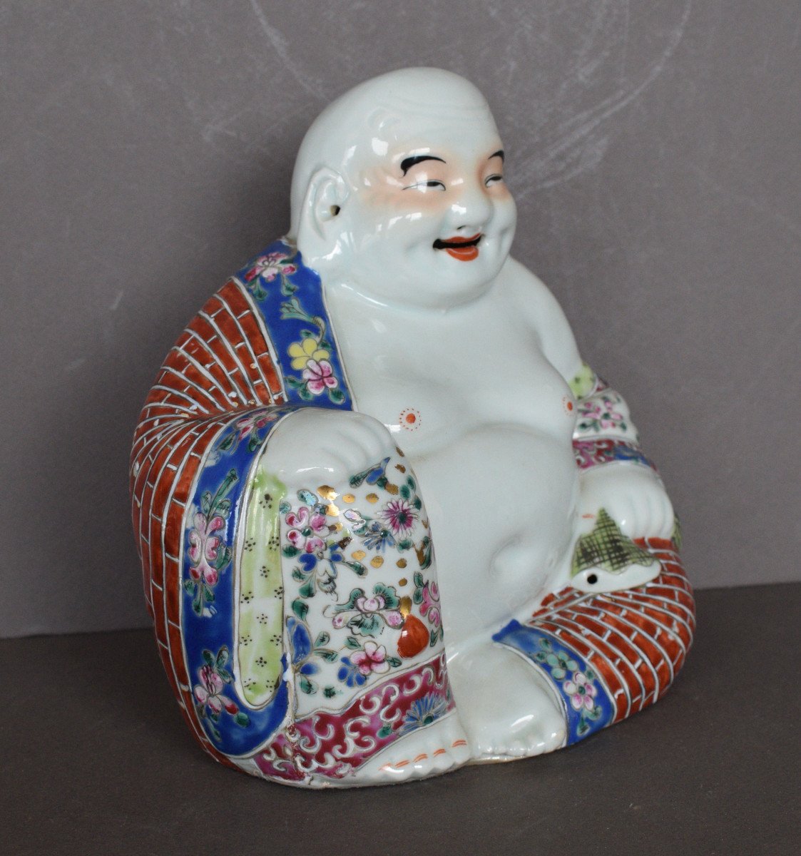 Bouddha Rieur En Porcelaine Polychrome-photo-2