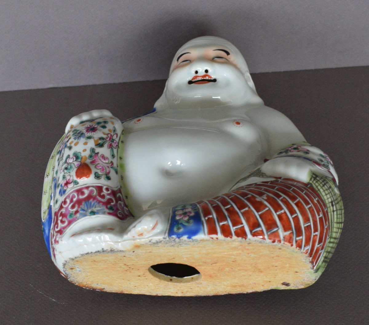 Bouddha Rieur En Porcelaine Polychrome-photo-3