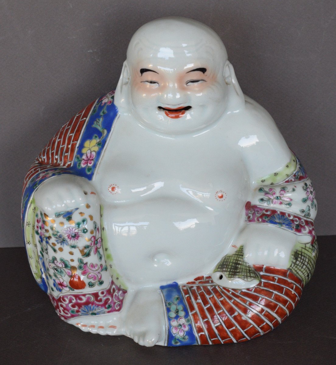 Bouddha Rieur En Porcelaine Polychrome