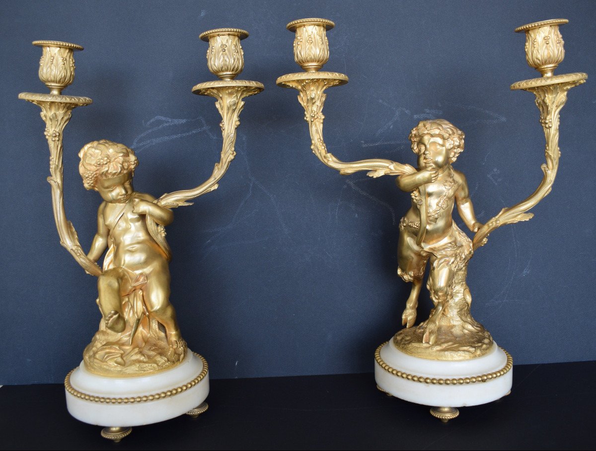 Paire De Candelabre En Bronze Doré De Style Louis XVI D'Aprés Clodion Et Delarue-photo-5