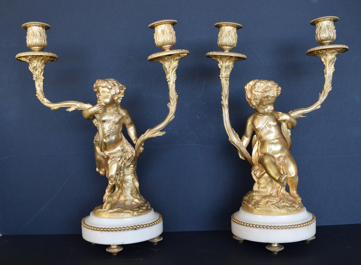 Paire De Candelabre En Bronze Doré De Style Louis XVI D'Aprés Clodion Et Delarue-photo-7
